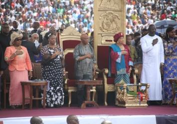 Former second Lady Boakai Vice President Jewel Howard Taylor outgoing VP President Sirleaf President Weah and First Lady Clar WeahExecutive Mansion Photo