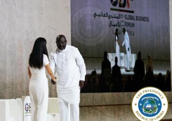 CNN Africa’s Correspondent Eleni Giokos welcomes President George Manneh Weah on stage for interactive discussion at the Global Business Forum Africa 2019 in Dubai

Executive Mansion Photo