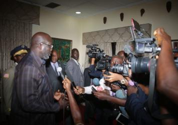 Pres. Weah addresses EM Press At RIAEXECUTIVE MANSION