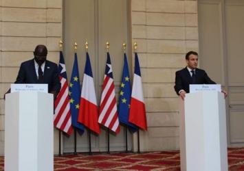 President Weah and H.E. Emmanuel  Macron during Press Stakeout at the Palace de ElyseeExecutive Mansion