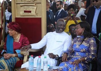 President Weah beams with smiles as he chats with First Lady Clar Weah.Executive Mansion Photo