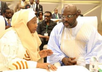 President Weah having a Chat with one of the ECOWAS delegates.EXECUTIVE MANSION
