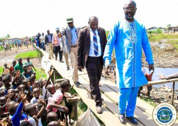President Weah inspecting the outlook of Bali Island using the Battery Factory routeExecutive Mansion