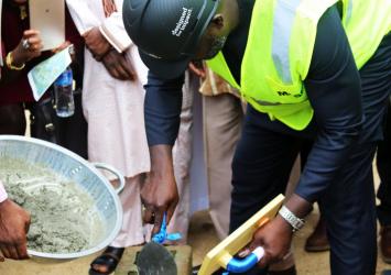 President Weah lays first block for the construction of the new Redemption Hospital in CaldwellEXECUTIVE MANSION