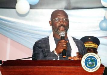 President Weah making remarks at the Peace Festival held in BuchananEXECUTIVE MANSION