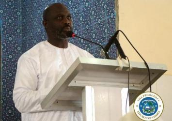 President Weah speaking at the Mosque during the Thanksgiving Service EXECUTIVE MANSION