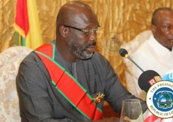 President Weah speaking at the honoring dinner held in his honor in ConakryExecutive Mansion Photo