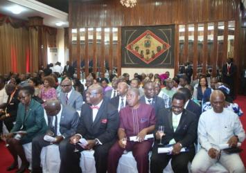 Some of the commission officials in the Cecil Dennis Auditorium during the ceremony.EXECUTIVE MANSION
